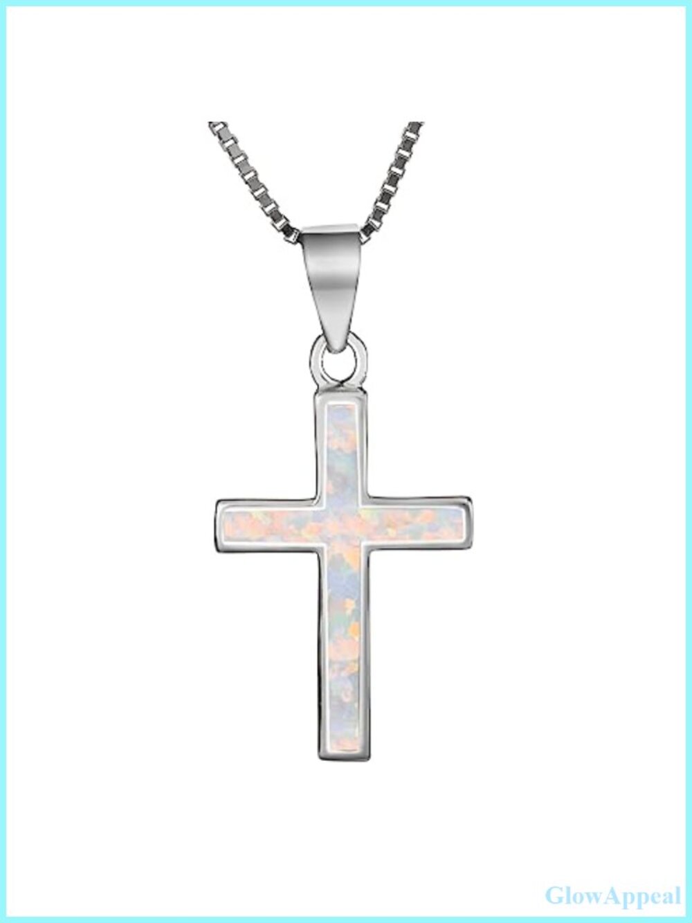 Sterling Silver Opal Cross Pendant Necklace 18" Box Chain Gift